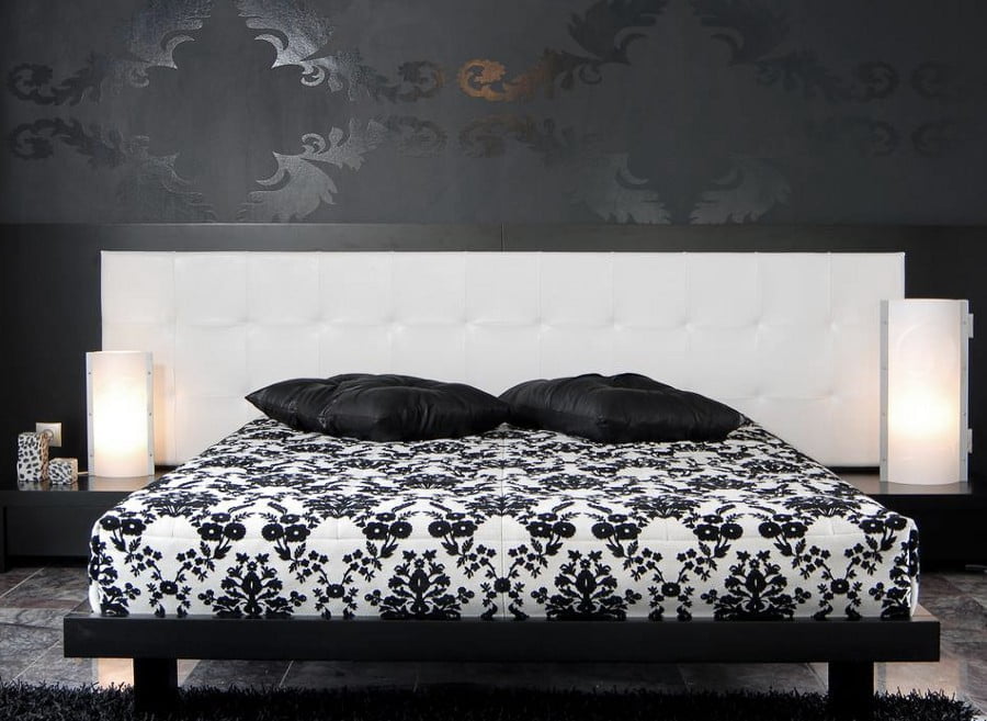 Black Bedroom with Floral Patterns