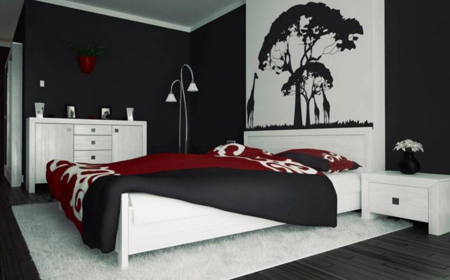 Black Bedroom with Wall Art