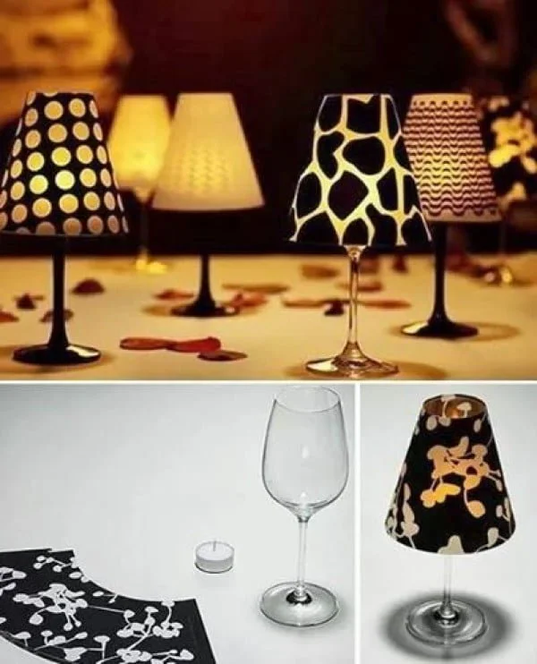 candle lampshades from wine glasses. Includes printable templates!