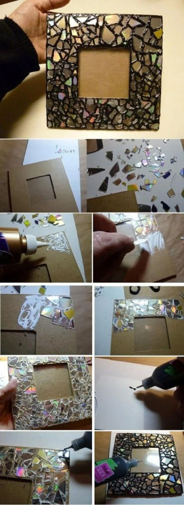 How to make mirror mosaic frame from glass shards. Looks great!