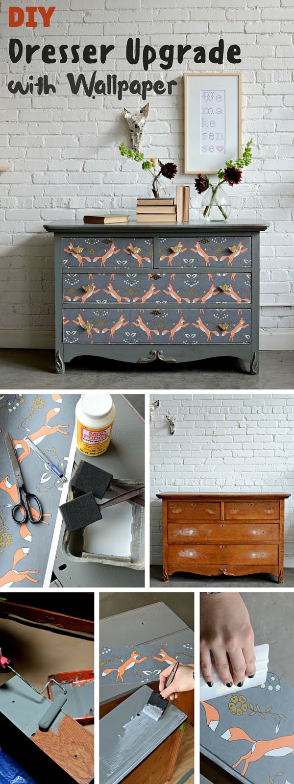  Dresser Upgrade with Wallpaper  