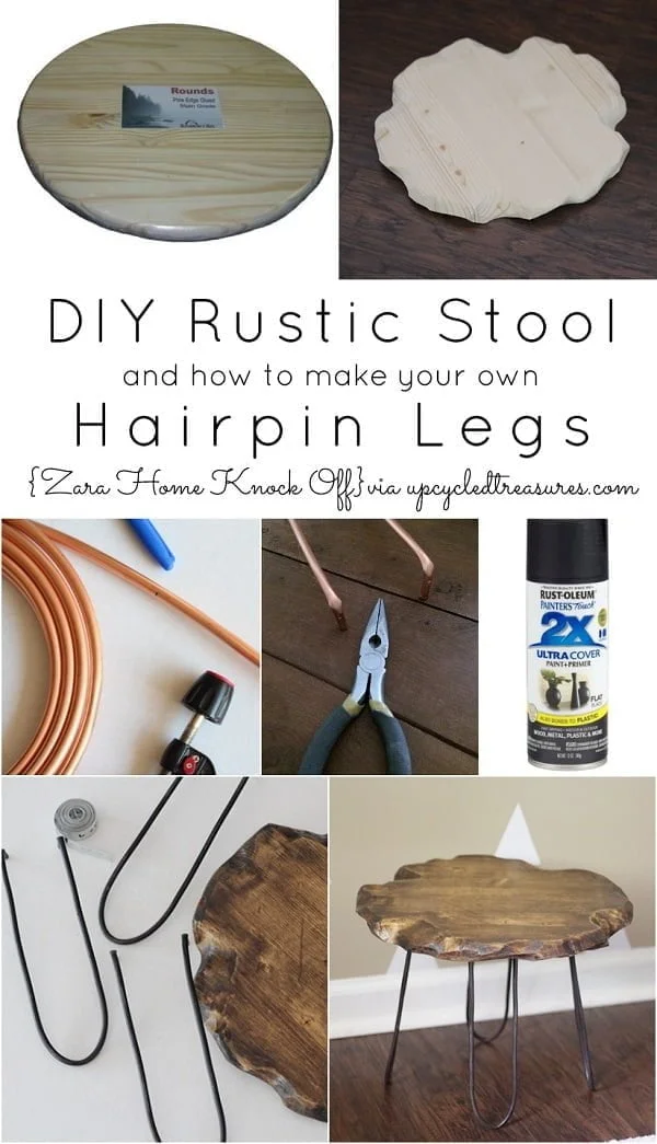 rustic stool with hairpin legs that's very easy to make. Check it out!