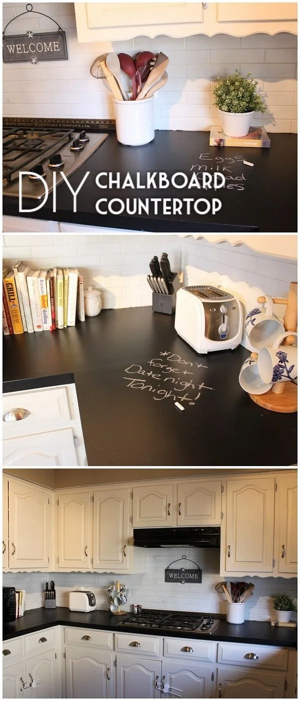 20 Easy Countertop DIY Tutorials to Revamp Your Kitchen - Check out this tutorial on how to make a  chalkboard kitchen countertop  