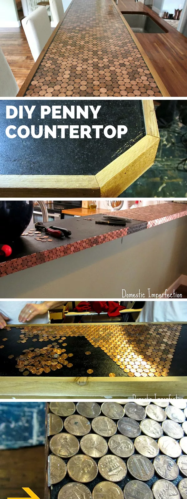 20 Easy Countertop DIY Tutorials to Revamp Your Kitchen - Check out the tutorial: DIY Penny Countertop  