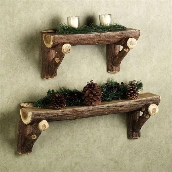 Check out the idea: wood log shelves!