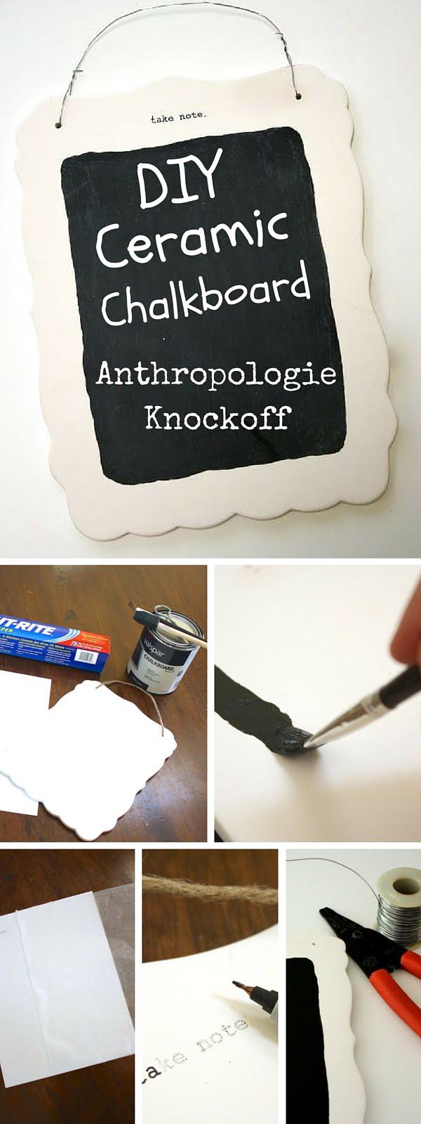 Check out the tutorial:  Anthropologie Ceramic Chalkboard Knockoff  