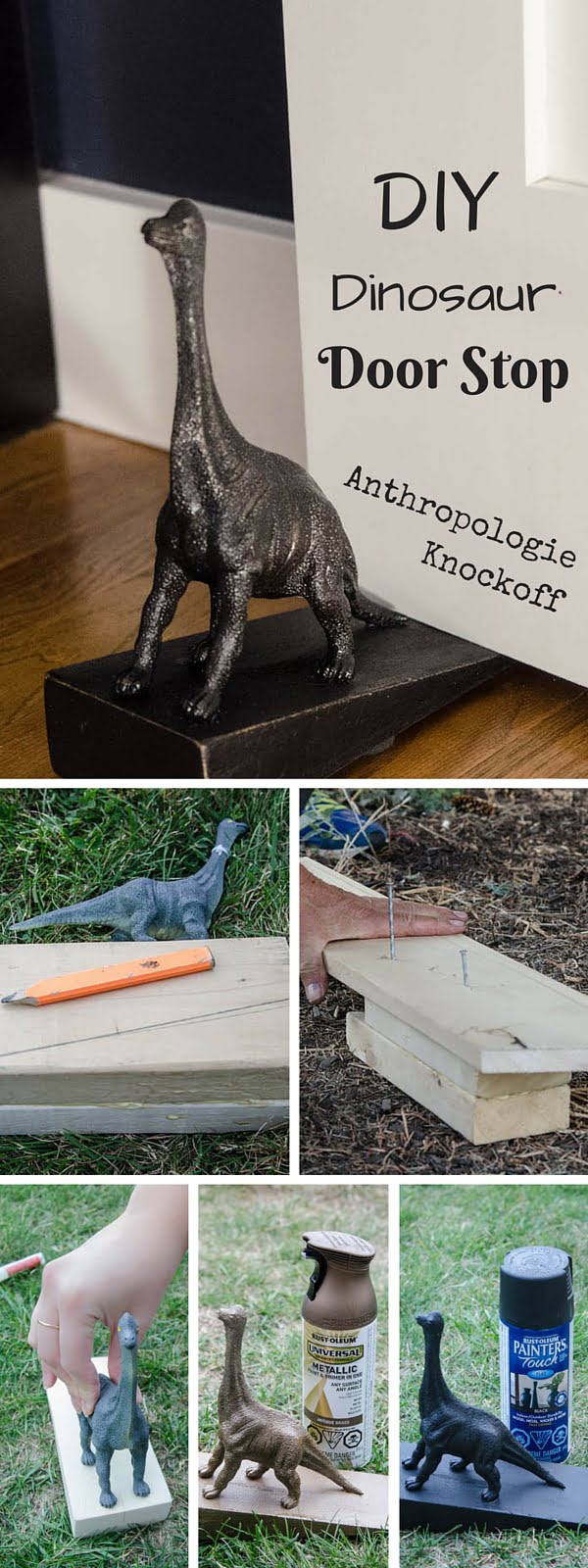 Check out the tutorial:  Anthropologie Dinosaur Door Stop Knockoff  