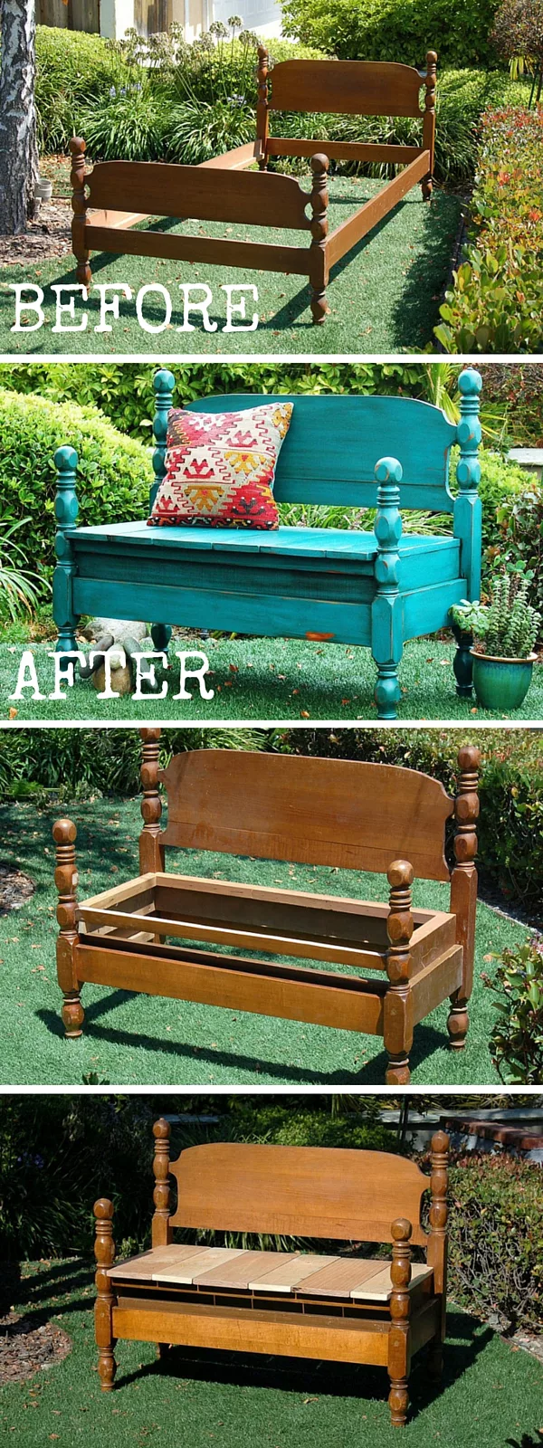 Check out the tutorial:  Turn an Old Bed Into a Bench 