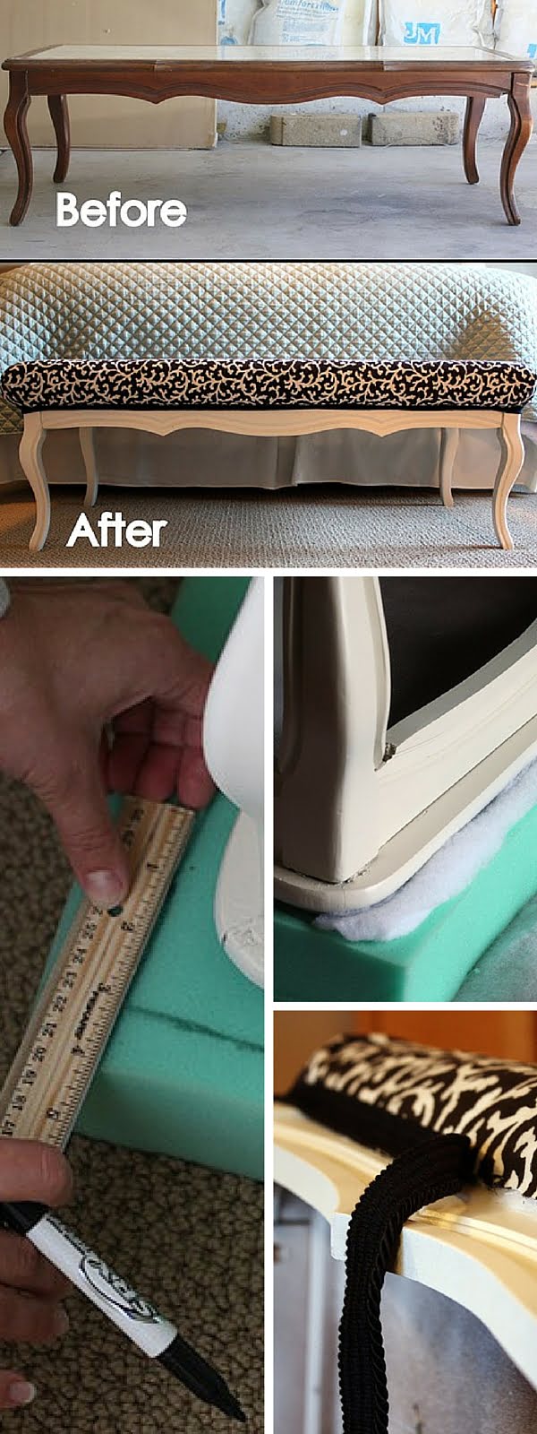 Check out the tutorial:  Turn an Old Coffee Table into a Bench 