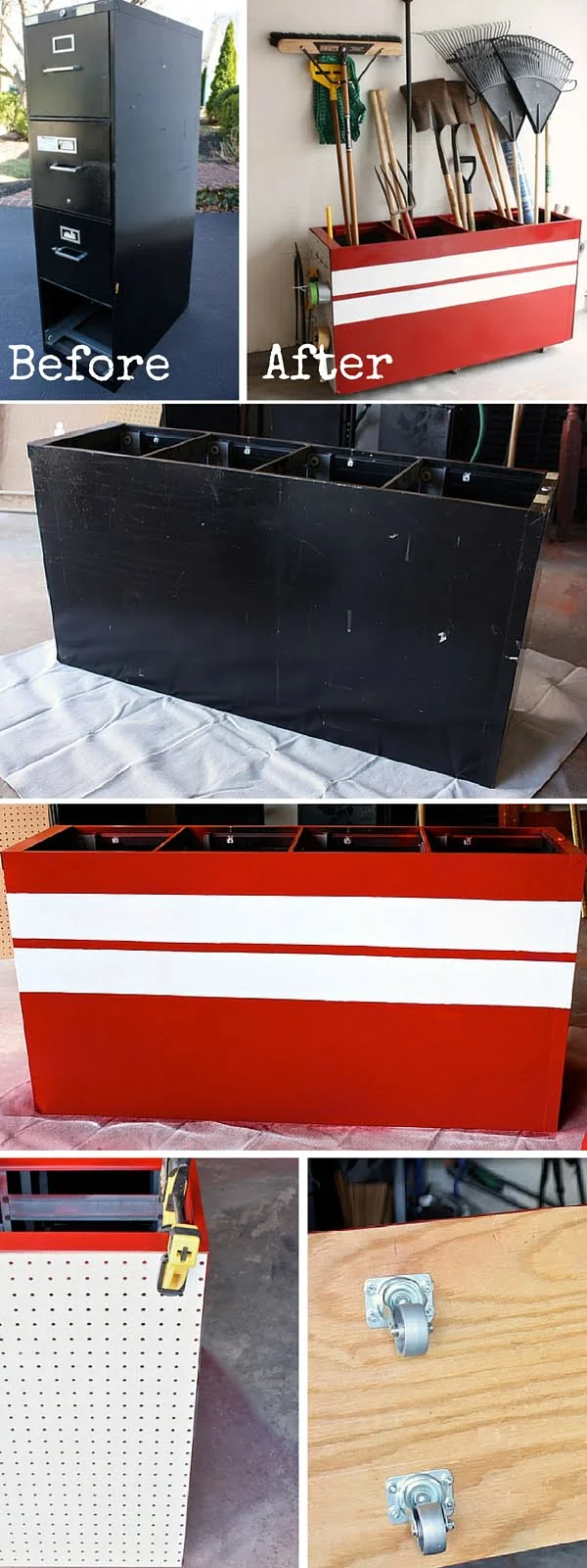 Check out the tutorial:  Turn an Old Filing Cabinet into a Garage Storage Unit 