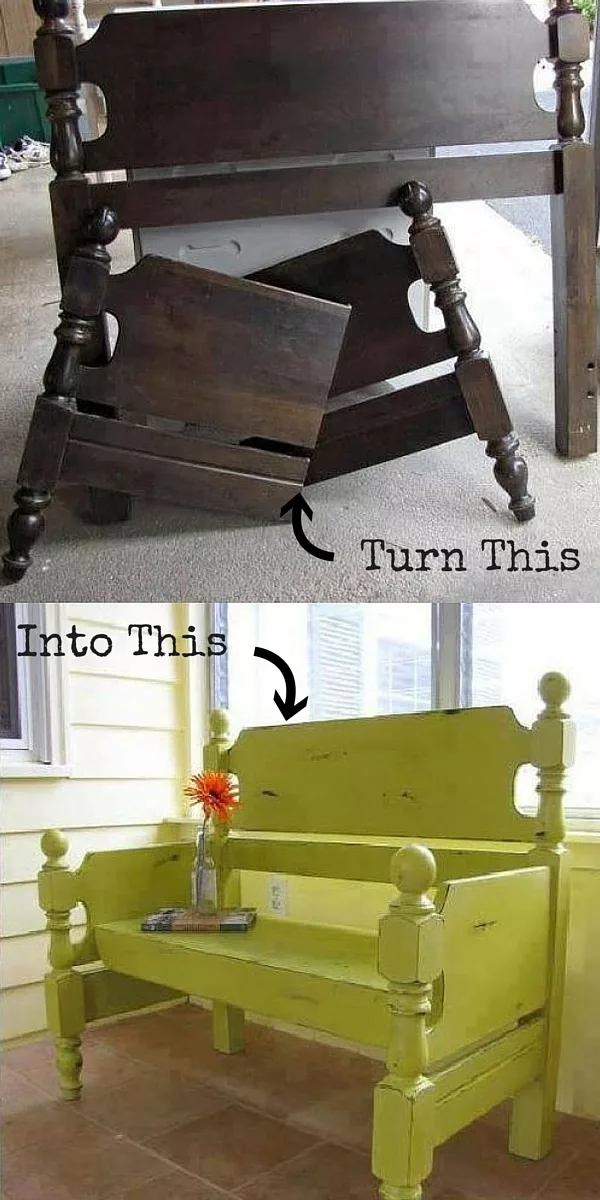 Check out the tutorial:  Turn a Headboard into a Bench 