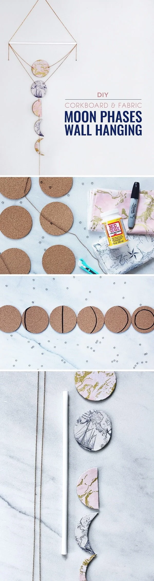 Check out this easy idea on how to make a  moon phases wall hanging for living room    