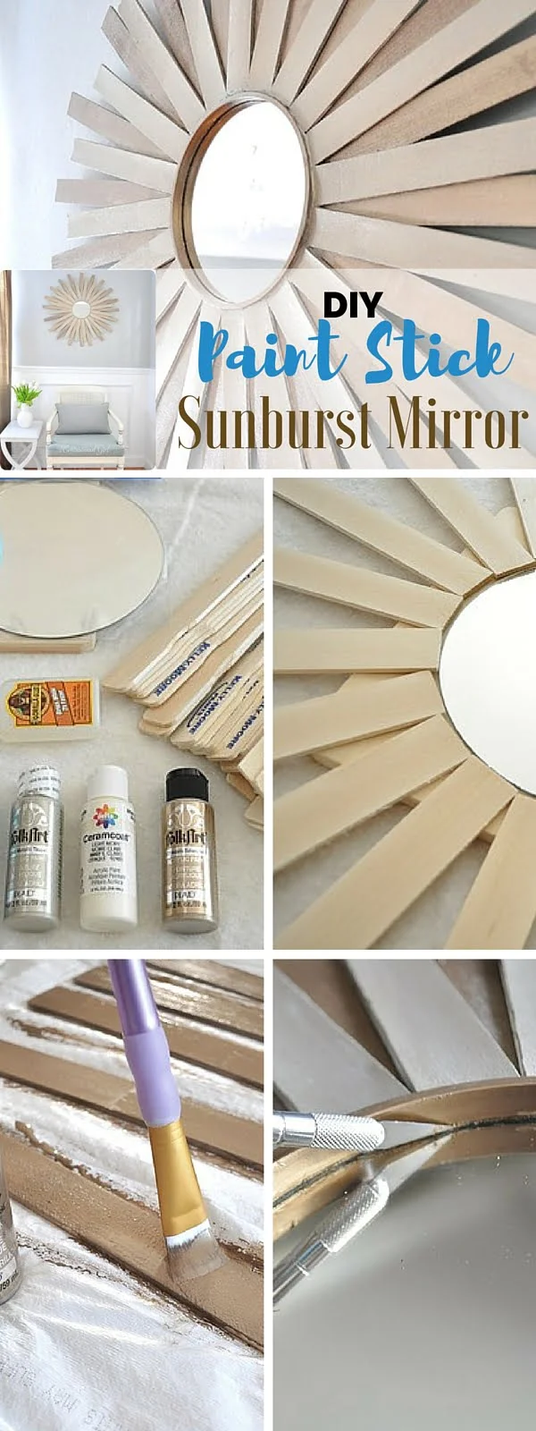 Check out the tutorial:  Paint Stick Sunburst Mirror
