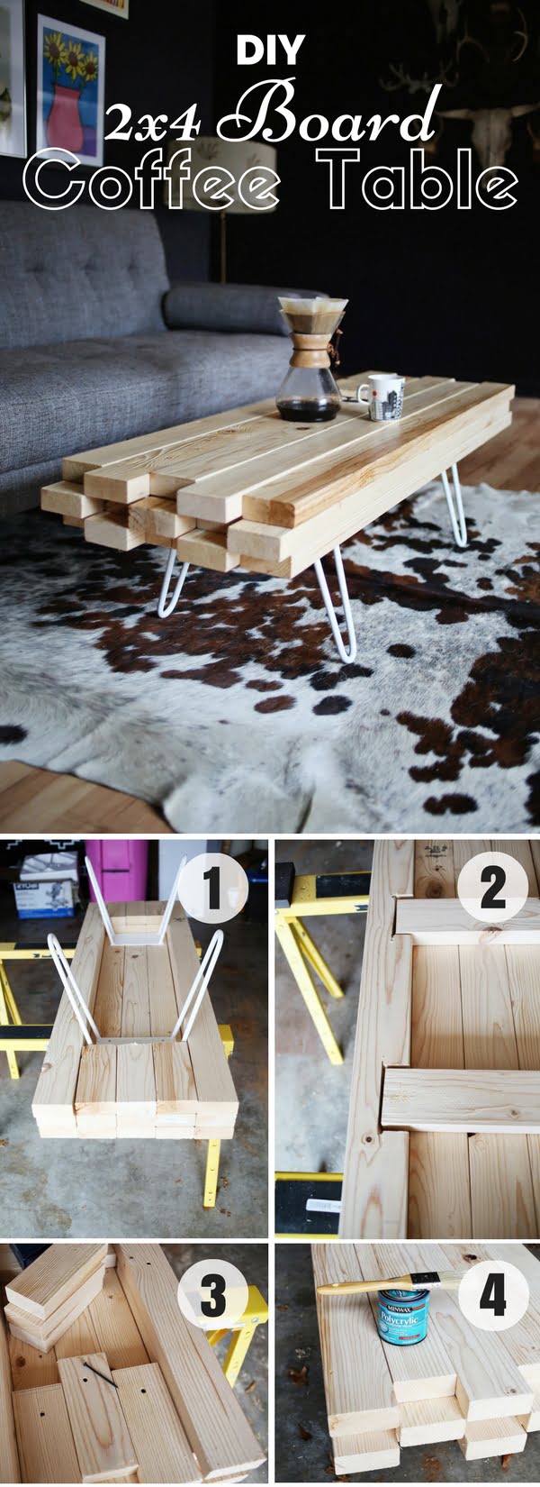 20 Crafty 2x4 DIY Projects That You Can Easily Make - Check out how to make this easy DIY 2x4 Board Coffee Table