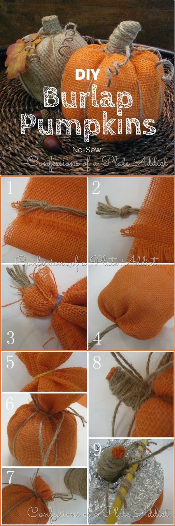 Easy to make no-sew DIY Burlap Pumpkins
