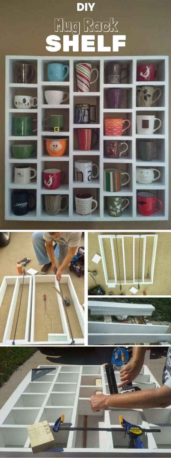 Check out the tutorial:  Mug Rack Shelf