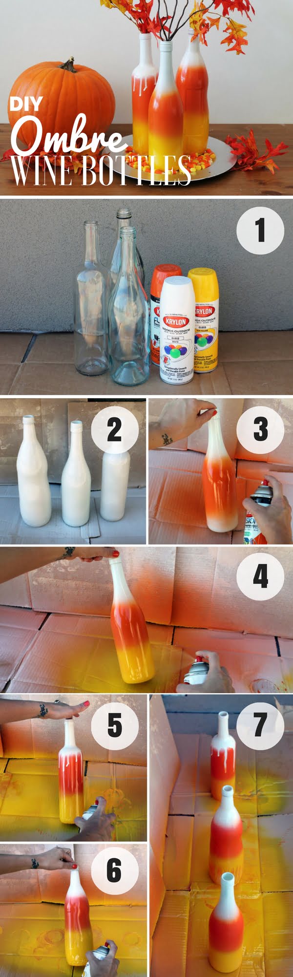 Make easy DIY Ombre Wine Bottles for fall home decor