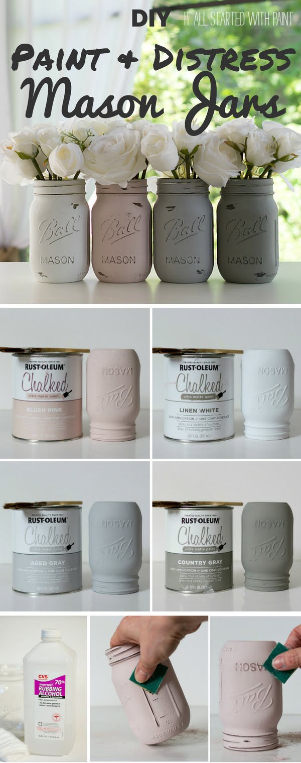 How to make  Paint and Distress Mason Jars