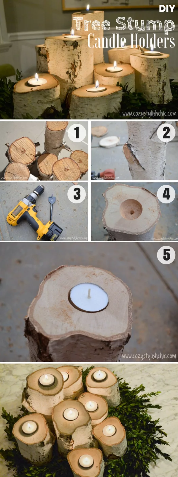 Brilliant rustic easy to make DIY Tree Stump Candle Holders for fall decor