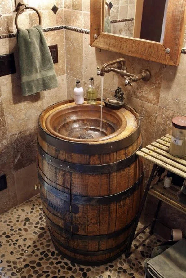 Barrel sink for rustic bathroom decor