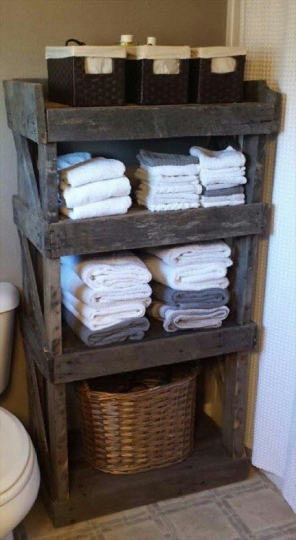  pallet wood bathroom organizer for rustic bathroom decor 