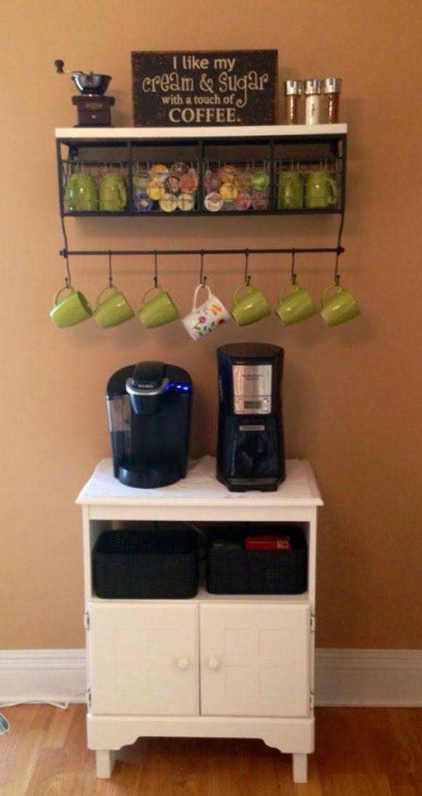 15 Simple DIY Ideas to Make the Best Coffee Station at Home - What a great idea for a DIY coffee station with a mug rack shelf