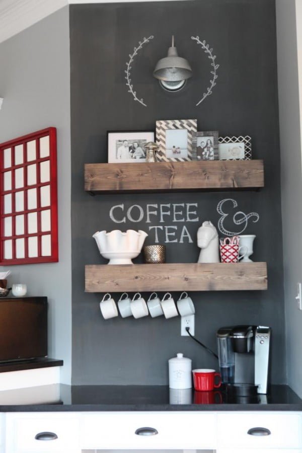 15 Simple DIY Ideas to Make the Best Coffee Station at Home - What a brilliant idea for DIY rustic shelves for a coffee station