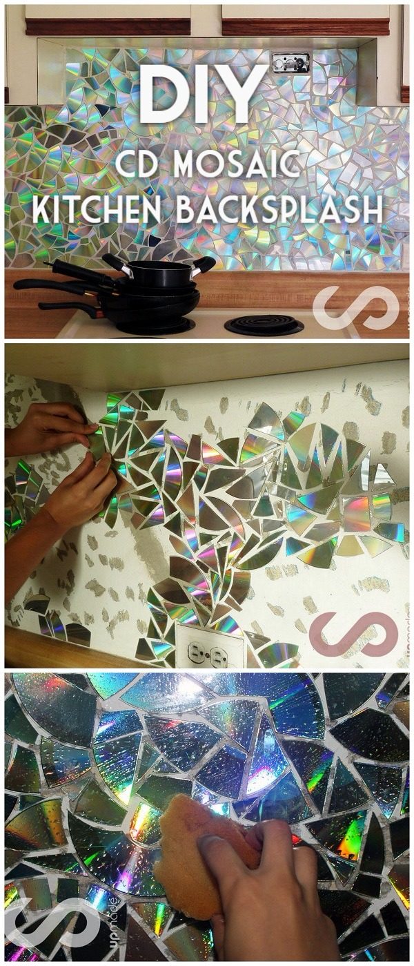 30 Stunning DIY Mosaic Craft Projects for Easy Home Decor - Check out this easy tutorial on how to make a  mosaic CD kitchen backsplash. Love it!  