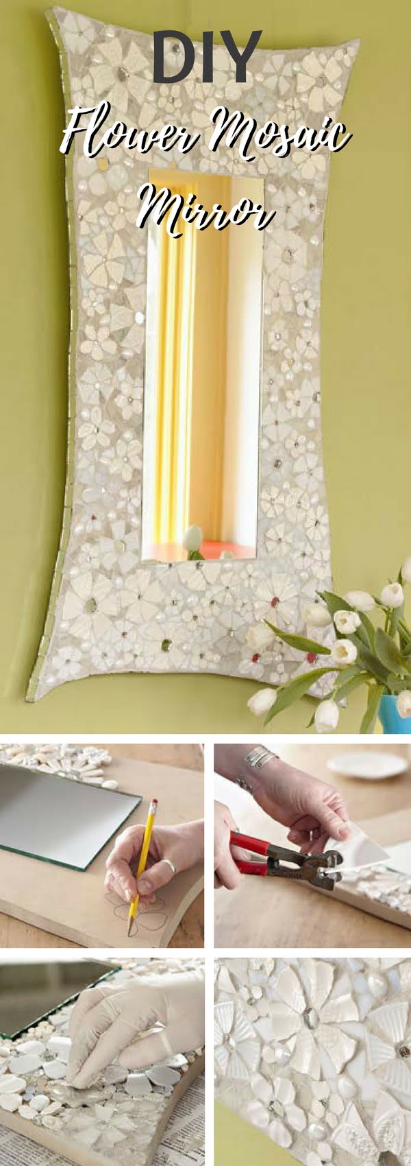 30 Stunning DIY Mosaic Craft Projects for Easy Home Decor - Check out this easy idea on how to make a  flower mosaic mirror frame for  on a    