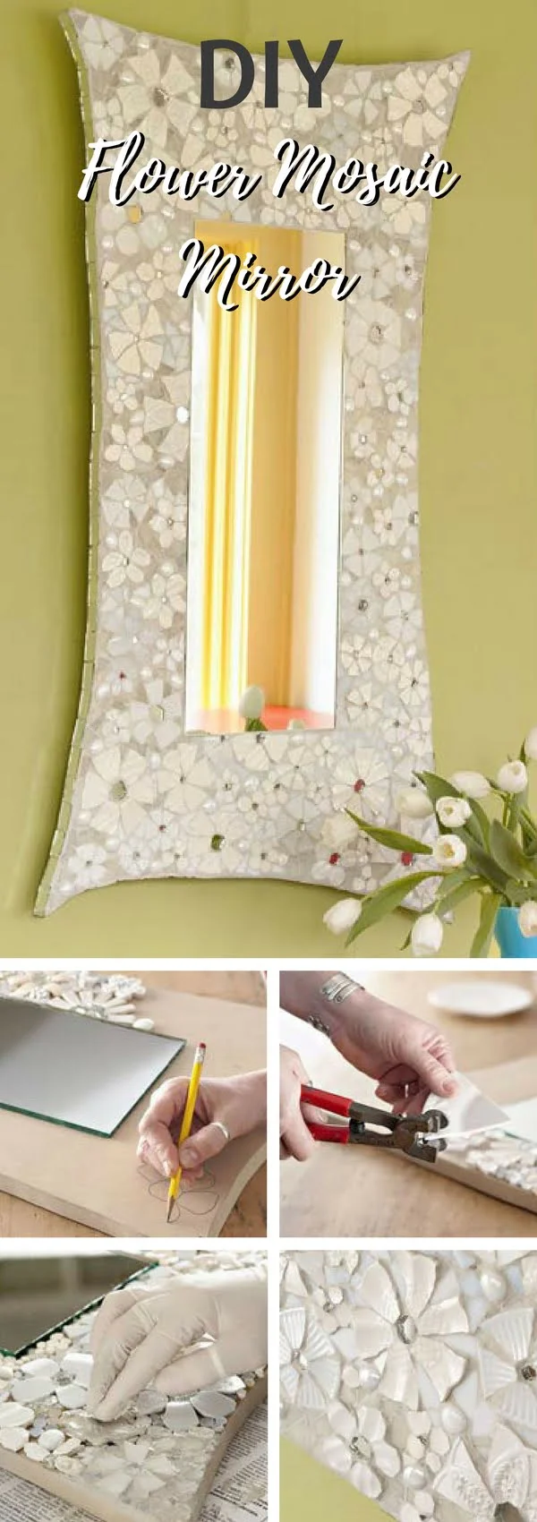 30 Stunning DIY Mosaic Craft Projects for Easy Home Decor - Check out this easy idea on how to make a flower mosaic mirror frame for on a