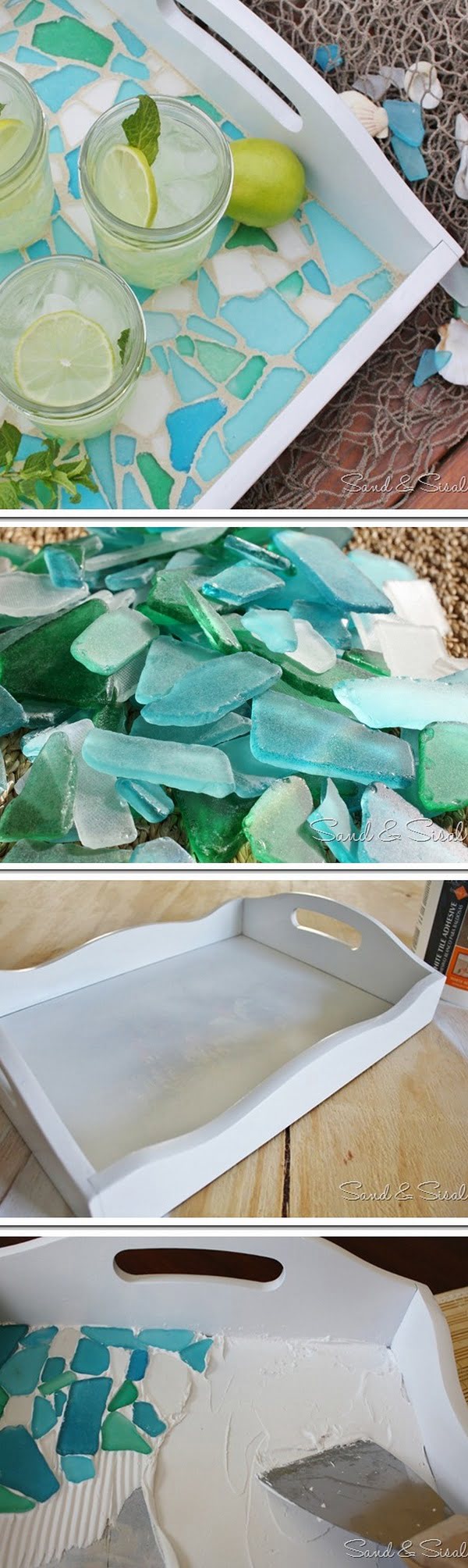 30 Stunning DIY Mosaic Craft Projects for Easy Home Decor - Check out this easy idea on how to make a  sea glass mosaic serving tray for   on a    