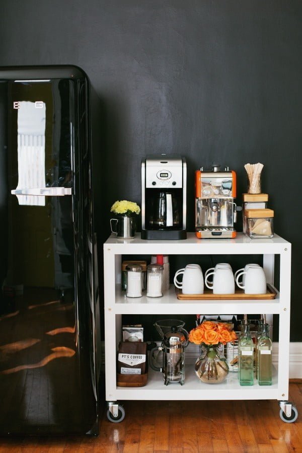 15 Simple DIY Ideas to Make the Best Coffee Station at Home - Brilliant idea for a coffee bar using a cart on wheels