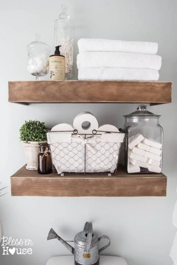 suspended shelves for bathroom decor