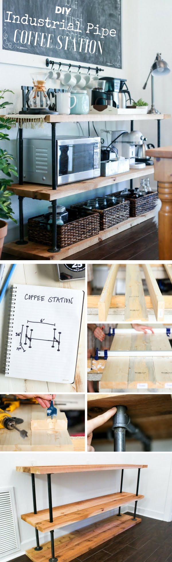 15 Simple DIY Ideas to Make the Best Coffee Station at Home - Easy to build DIY Industrial Pipe Coffee Station