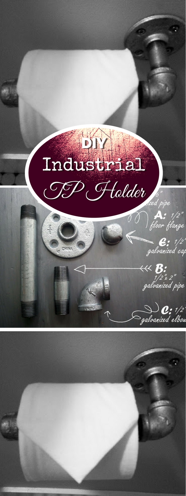 How to make a quick and easy #DIY industrial toilet paper holder #bathroomdecor