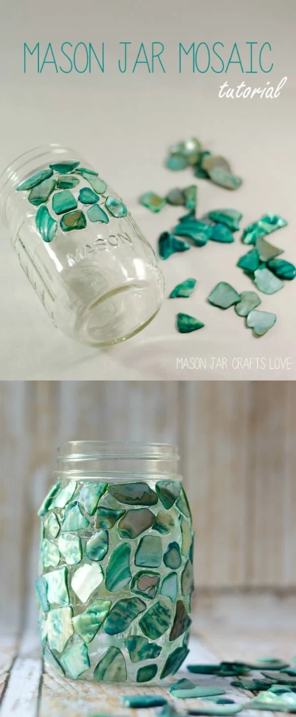30 Stunning DIY Mosaic Craft Projects for Easy Home Decor - Check out how to make an adorable DIY mason jar mosaic