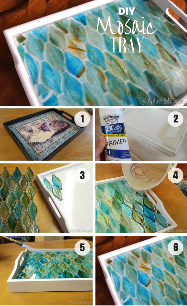 30 Stunning DIY Mosaic Craft Projects for Easy Home Decor - Check out how to make an easy DIY Mosaic Tray 