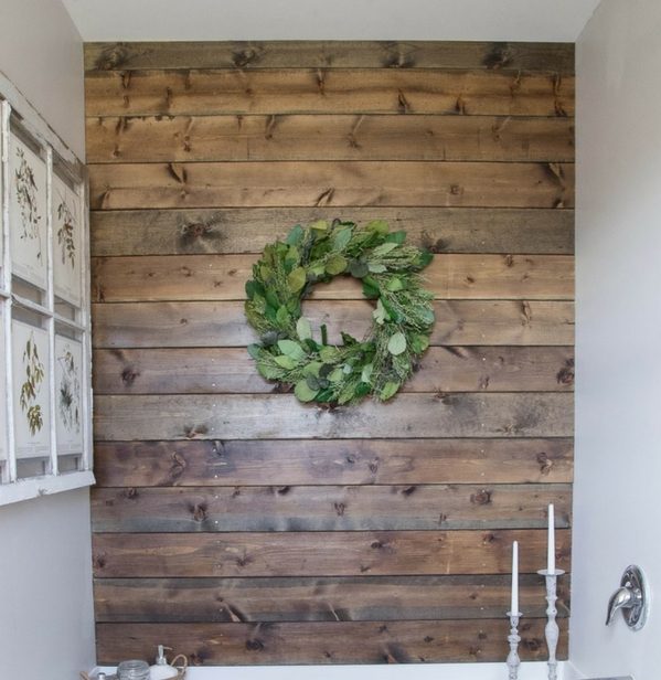  Plank Accent Wall for rustic bathroom decor 