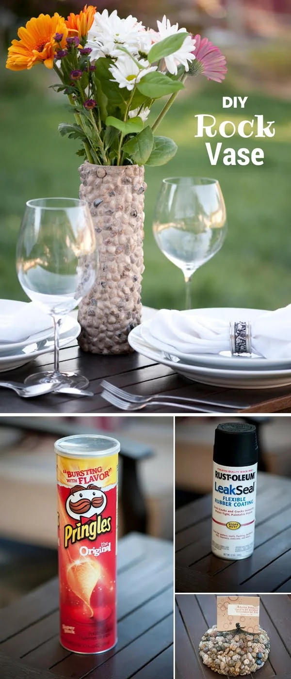 30 Stunning DIY Mosaic Craft Projects for Easy Home Decor - Make an easy DIY decorative rock vase