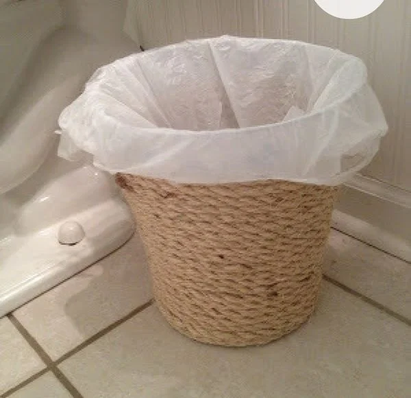 Rope Trash Can for rustic bathroom decor