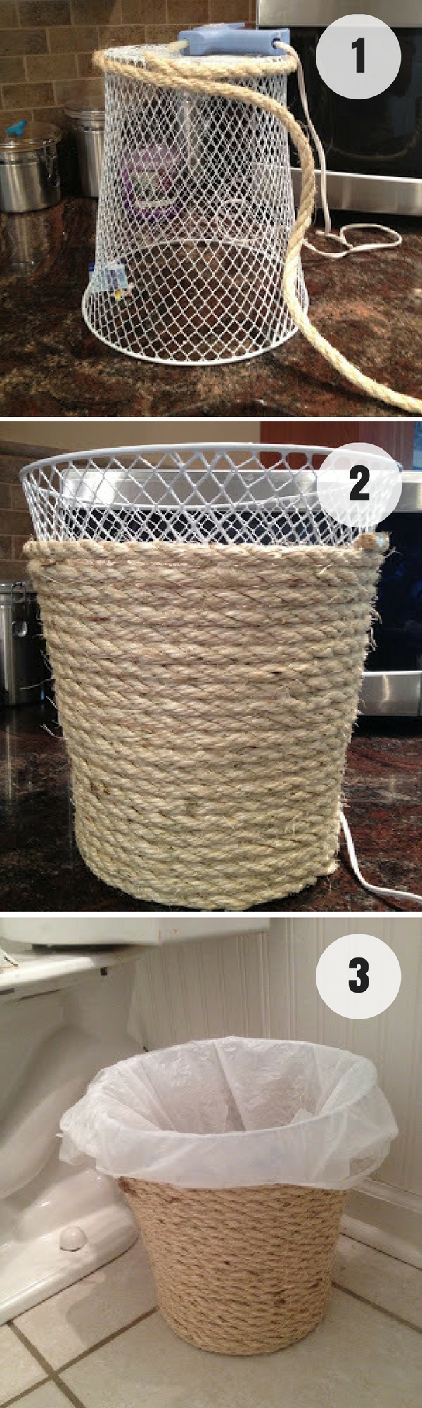 #DIY Rope Trash Can for rustic bathroom decor #bathroomdecor