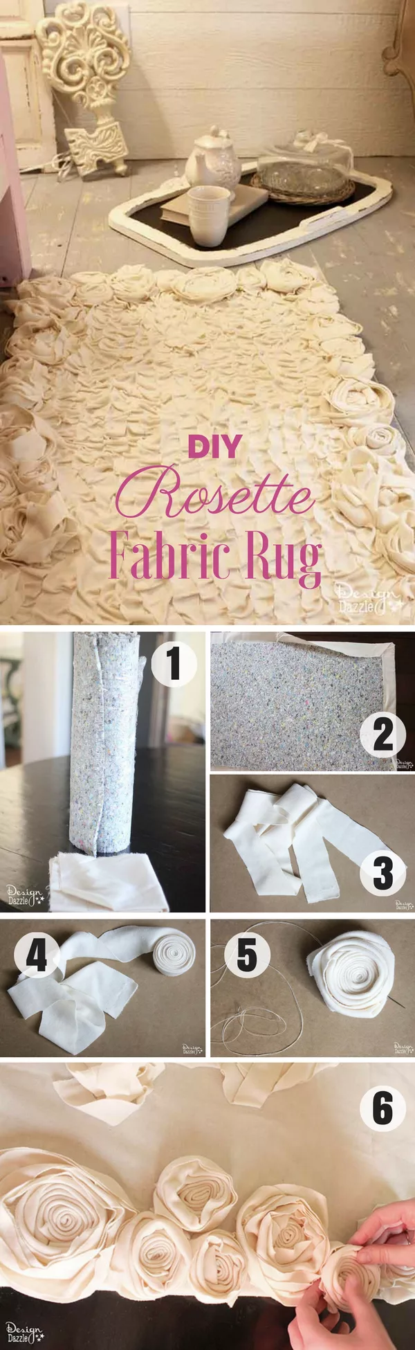 How to make an easy shabby chic DIY Rrosette Fabric Rug