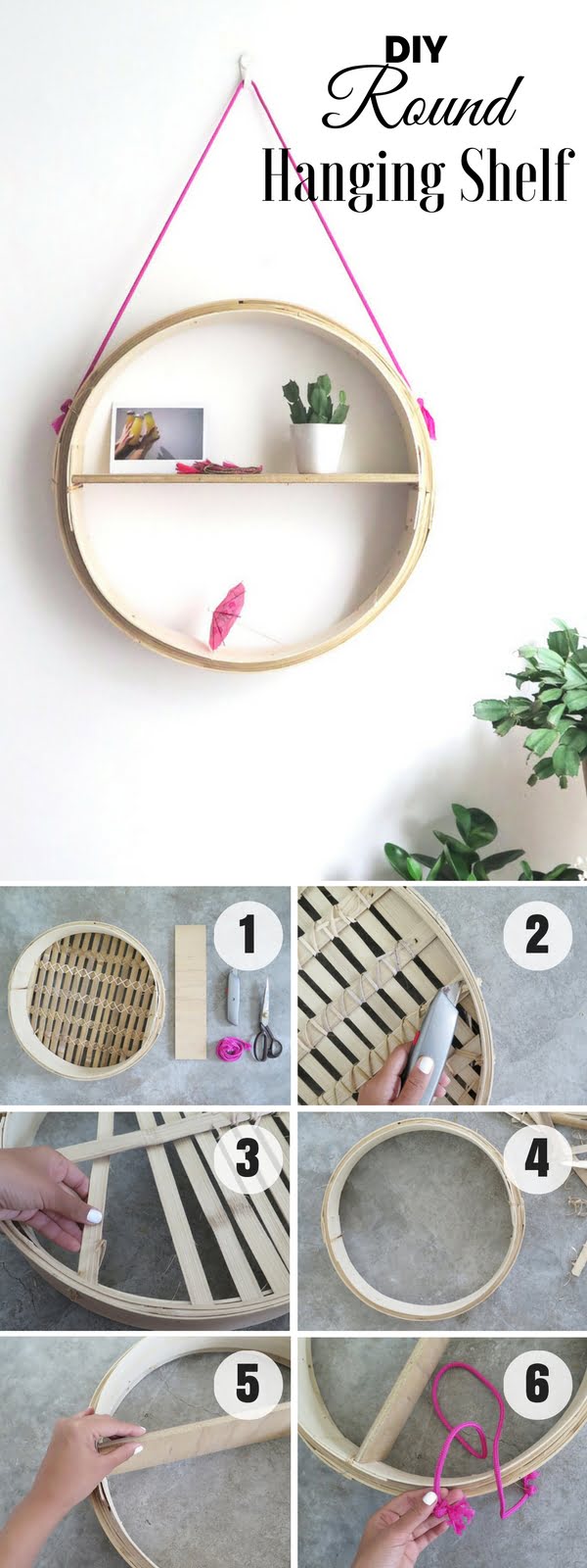 Check out how to make an easy DIY Round Hanging Shelf for bedroom decor