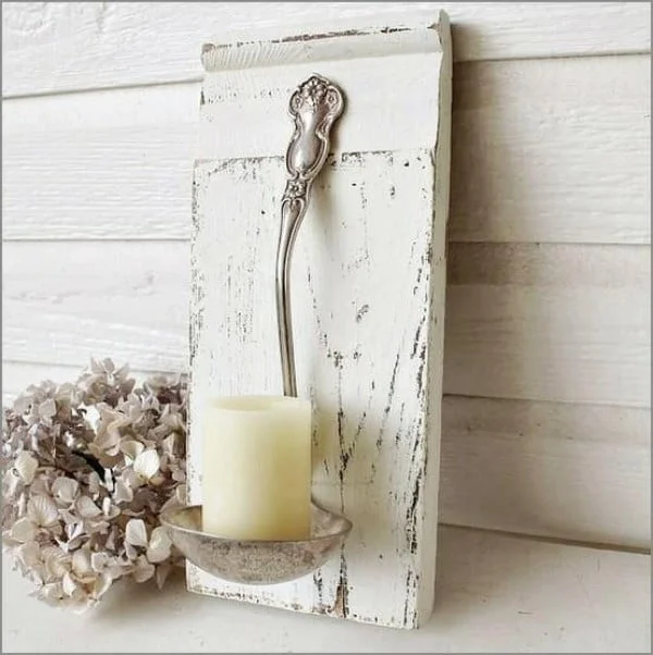 Love the idea of a shabby chic ladle candle holder