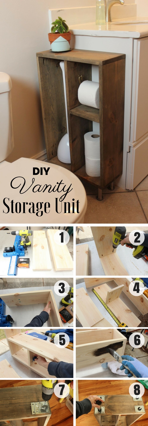 #DIY Vanity Storage Unit for rustic bathroom decor #bathroomdecor