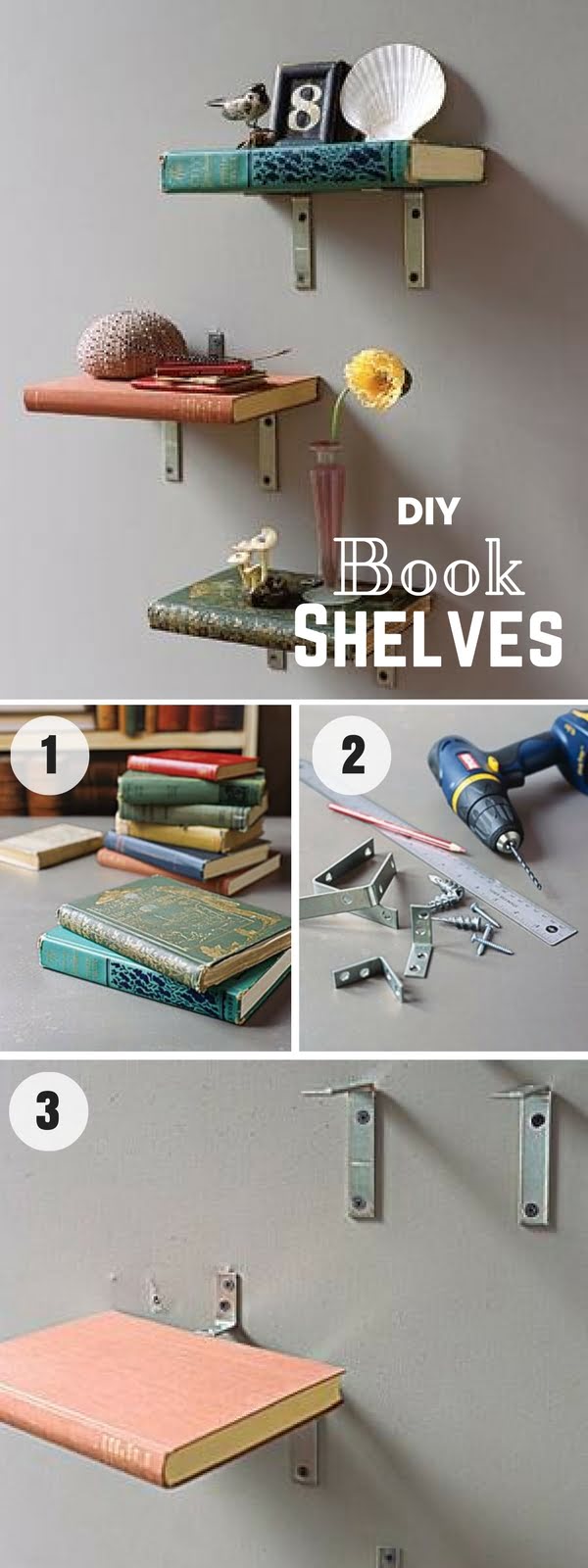 16 Beautiful DIY Bedroom Decor Ideas That Will Inspire You - Check out how to make easy DIY Vintage Book Shelves for bedroom decor