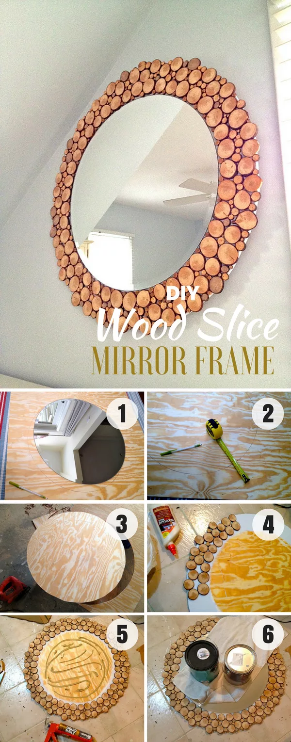 Check out how to build this easy DIY Wood Slice Mirror Frame