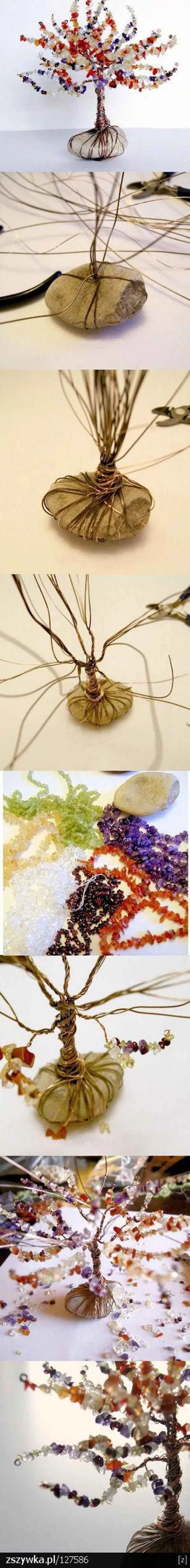 Adorable idea for a DIY decorative tree made of old jewelry and rocks