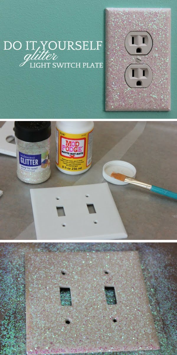 Check out how to make an easy DIY Glitter Light Switch Plate