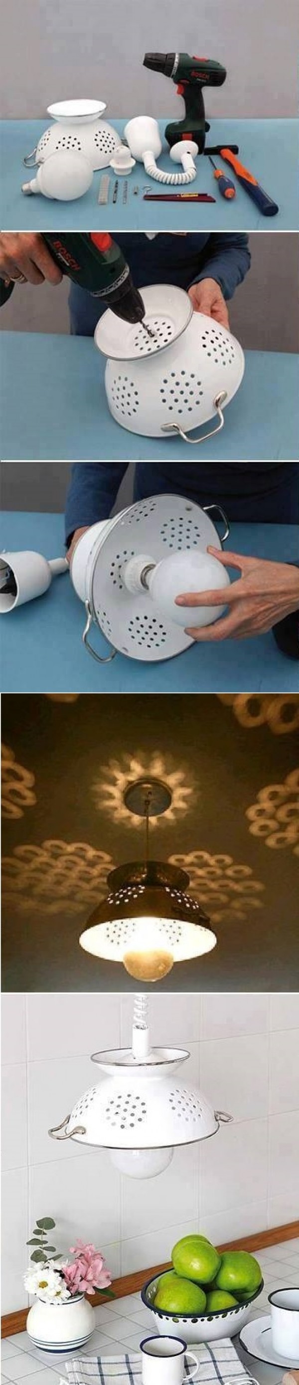 How to make a DIY kitchen strainer lamp